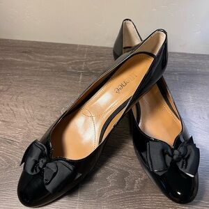 J. Renee “Cameo” black patent leather dress shoes block heel & bow $35 size 12M